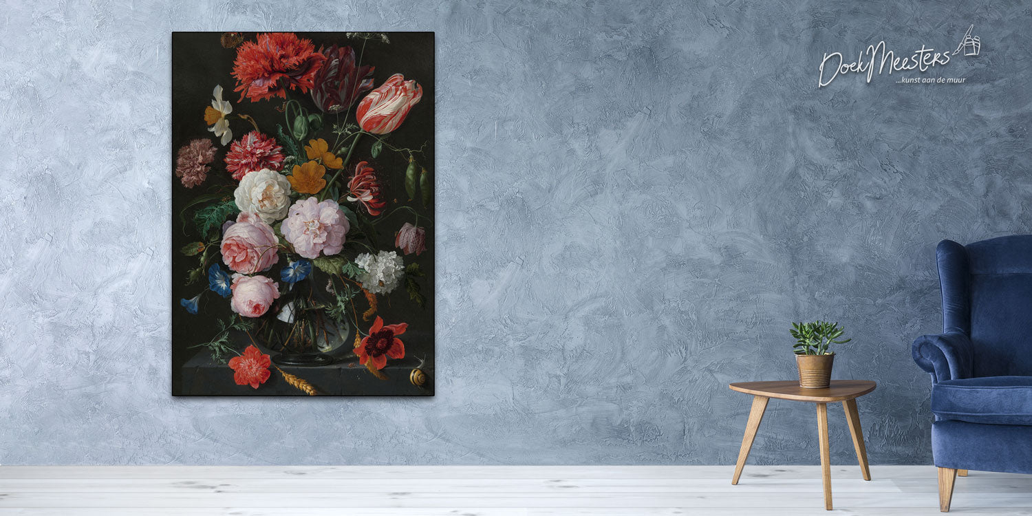 Stilleven met bloemen in een glazen vaas